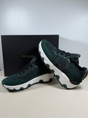 Donna Karan Forest Green Knit & Textured Trail Sneakers